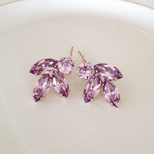 Light Mauve crystal leaf earrings vintage wedding
